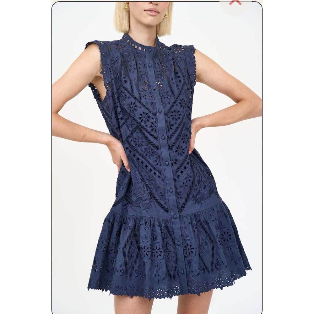 CHRISTY LYNN Lucie Dress in Navy Blue Eyelet *Belt Missing* Sz Small  Western - Picture 3 of 11